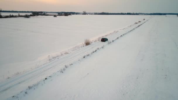 Car moving in the winter filds — Stock Video