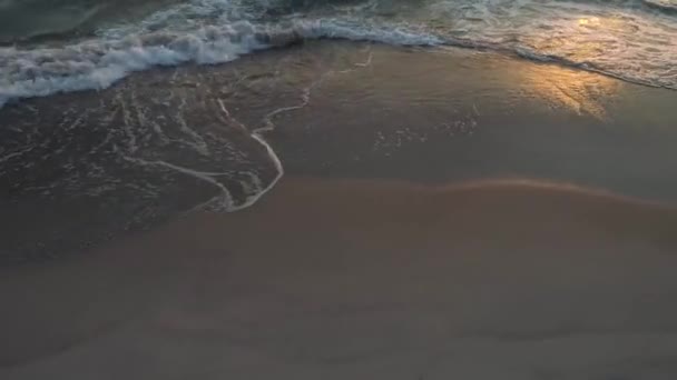 Letecký pohled na dlouhé písečné pláži při západu slunce — Stock video