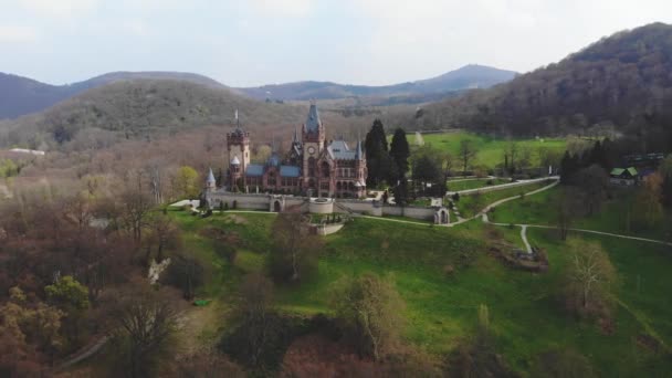 Old castle aerial in early spring — Stock Video