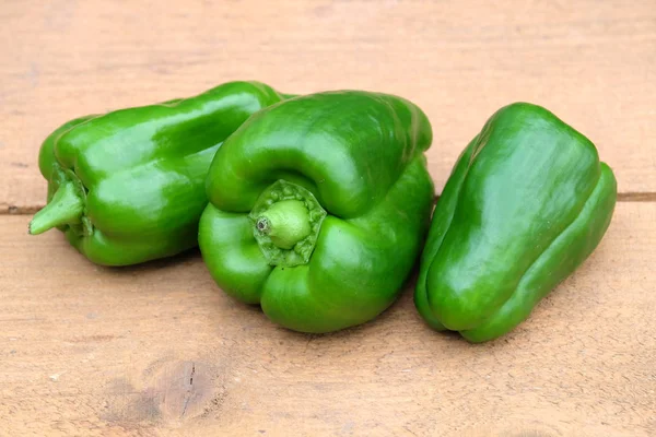 Still Life Three Appetizing Whole Green Ripe Bell Peppers Brown — Stock Photo, Image