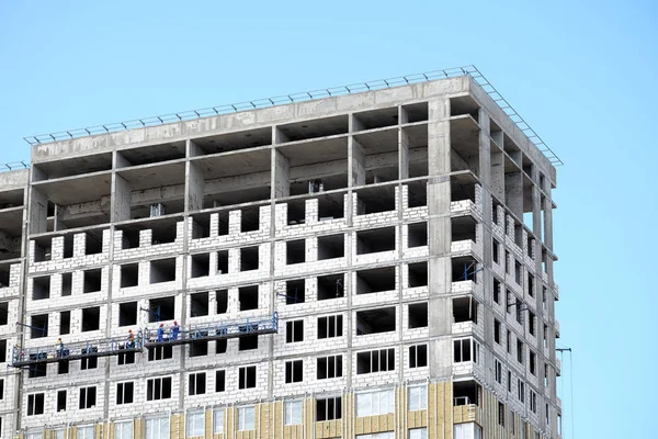 Proces Van Constructie Hoogbouw Modern Appartement Gebouw Met Plat Dak — Stockfoto