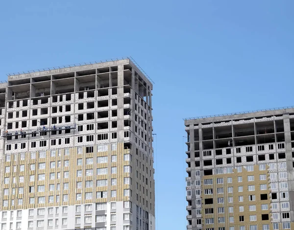 Proceso Construcción Edificio Apartamentos Moderno Gran Altura Con Techo Plano —  Fotos de Stock