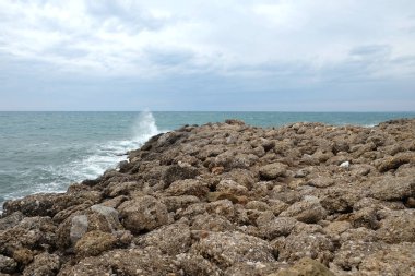 Dalgalar deniz deniz manzarası büyük kıyı taş kırma bulutlu hava