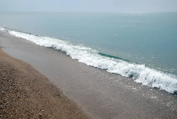 Beautiful Seaside Landscape Calm Sea Surf Waves Runs Empty Sandy — Stock Photo, Image