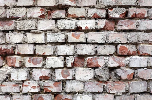 Старая Разрушенная Стена Красного Кирпича Виде Фонового Горизонтального Обзора Крупным — стоковое фото