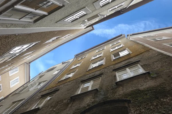 Dense Standing Buildings Bottom View Typical West European City Narrow — Stock Photo, Image