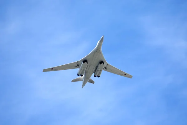 Moskou Mei Witte Zwaan Russische Militaire Vliegtuigen Supersonische Bommenwerper Met — Stockfoto