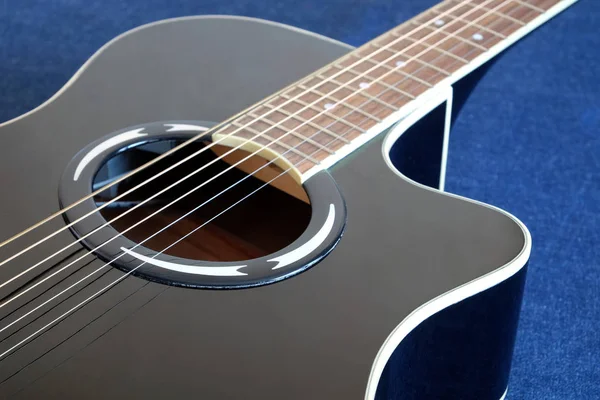 Classico Semi Acustico Sei Corde Chitarra Colore Nero Superiore Con — Foto Stock