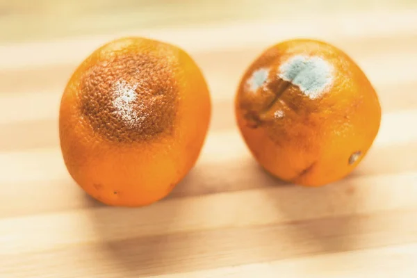 Ahşap arka planda çürük portakallar. — Stok fotoğraf
