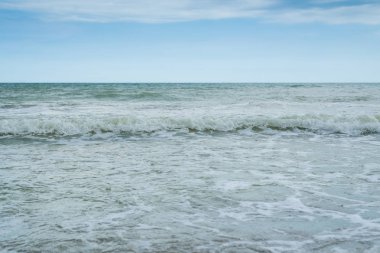 Denizde dalgalar. Kıyıdan görünüm.
