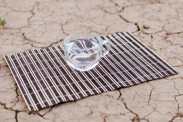 Чашка воды в пустыне, на суше. Понятие воды как важнейшего питательного вещества . — стоковое фото