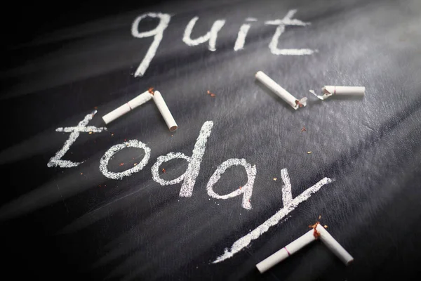 Stop Smoking Today Concept Broken Cigarettes Inscription Quit Today — Stock Photo, Image