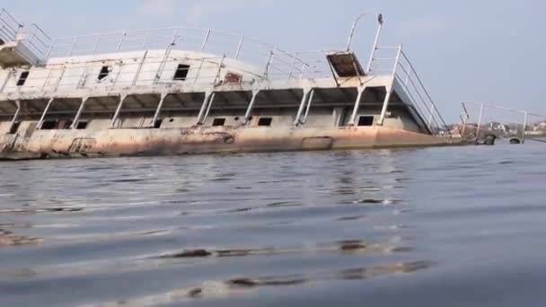 View Old Rusty Sunken Ship — Stock Video