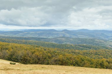 Dağların sisli görüntüsü.