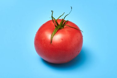Mavi arka planda tüm iştah açıcı kırmızı domates..