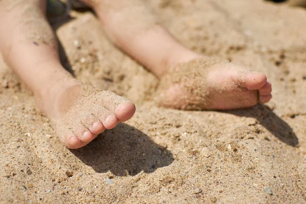 Feet Child Sand Beach Concept Carelessness Relaxation Stock Picture