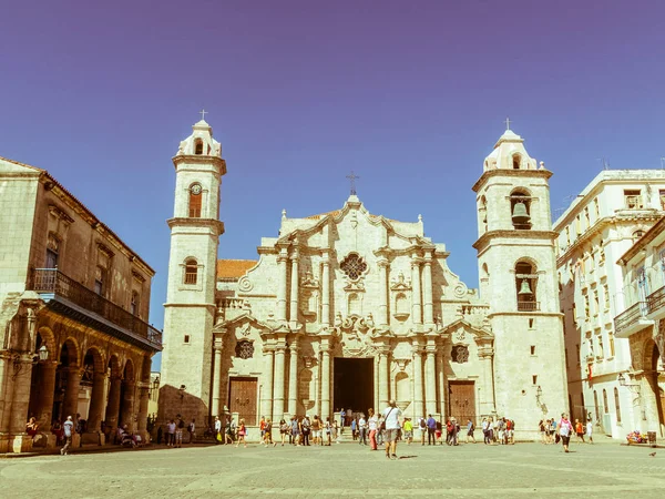 Havana Cuba Januari 2017 Panoramische Plaza Cathedral Oud Havana Met — Stockfoto