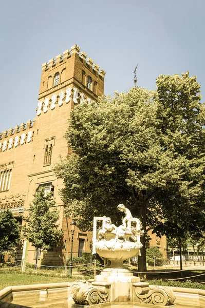 View of the Castle of the Three Dragons (Castell dels Tres Dragons) in the Parc de la Ciutadella. Image with vintage and yesteryear effect