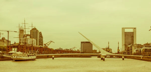 Vista Puerto Madero Con Fragata Sarmiento Puente Mujer Puerto Madero — Foto de Stock