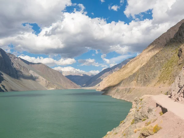 Montañas Picos Paisaje Lago Yeso Cajón Del Maipo Santiago Chile — Foto de Stock