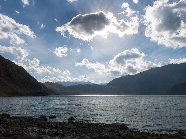 Montañas Picos Paisaje Lago Yeso Cajón Del Maipo Santiago Chile — Foto de Stock