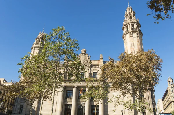 The famous central Post Office building in the city of Barcelona, Spain. The central post office is located between Via Laietana street and Christopher Columbus street