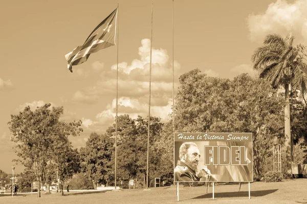 Santa Clara Kuba Stycznia 2017 Roku Plakat Wizerunkiem Fidel Castro — Zdjęcie stockowe