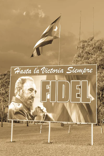 Santa Clara Kuba Stycznia 2017 Roku Plakat Wizerunkiem Fidel Castro — Zdjęcie stockowe