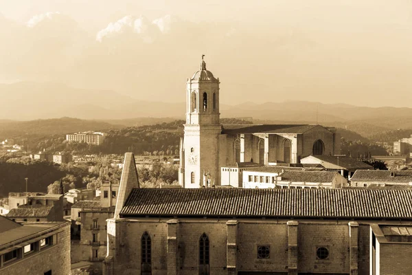 Cattedrale Girona Tramonto Tramonto Catalogna Spagna — Foto Stock