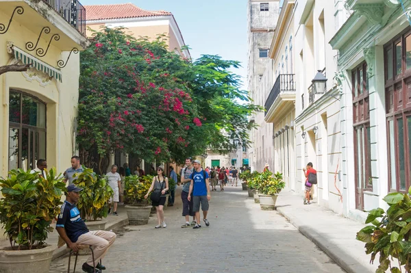 Havanna Kuba Januari 2017 Turister Vandrar Daglig Scen Gamla Havanna — Stockfoto