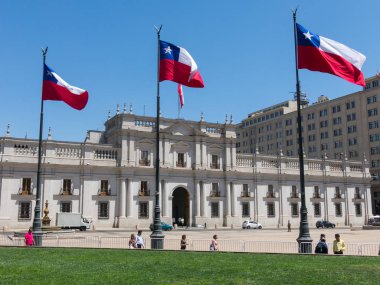Santiago De Chile, Chile - 26 Ocak 2018: Cumhurbaşkanlığı Sarayı'La Moneda, Santiago, Şili'olarak bilinen, görünümü. Bu Saray 1973 darbe bombalandı