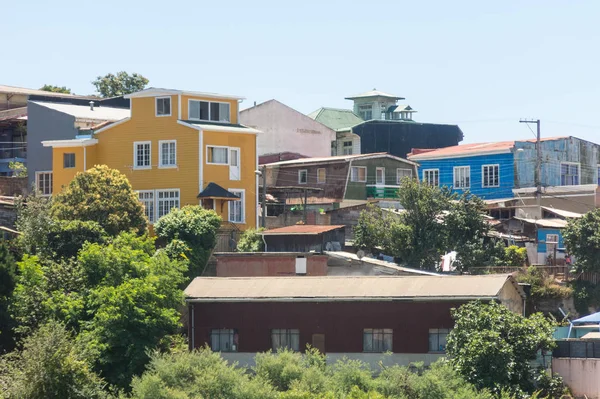 Visa Stadsbilden Historiska Staden Valparaiso Chile Färgglada Hus Och Hektiska — Stockfoto