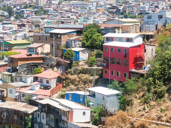 View Cityscape Historical City Valparaiso Chile Colorful Houses Hectic Street — Stock Photo, Image