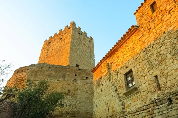 コスタ ブラバの中心の都市の中世城の塔 Baix エンポルダ カタロニア スペイン — ストック写真