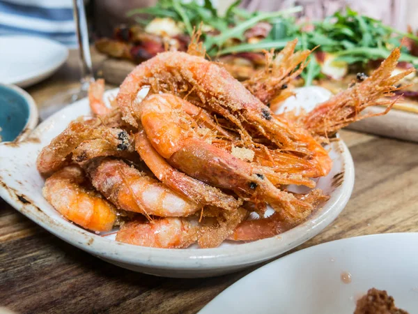 Typical dish of fried prawns, a tapa very common in Spain, espec