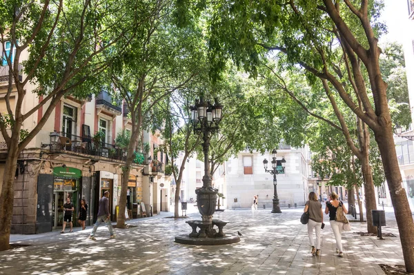 Obrázek stromy lemovaného náměstí Sant Agusti Vell, uprostřed — Stock fotografie