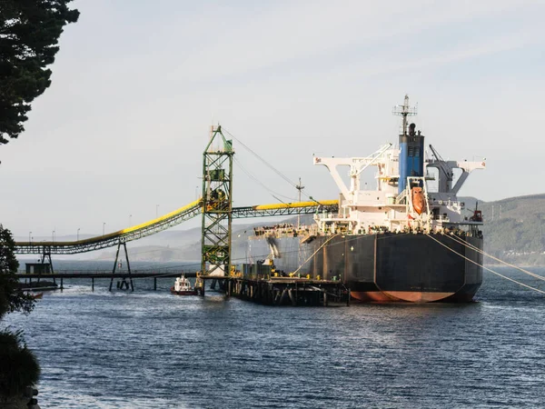 Merchant Ship flisas din insättning. Skogsindustrin, i staden — Stockfoto