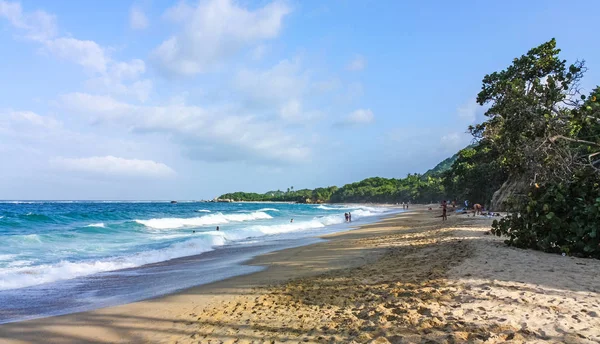 Playa caribeña con bosque tropical en Parque Nacional Tayrona, C — Foto de Stock