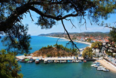 Panoramik Limenaria Köyü Thassos Island, Yunanistan