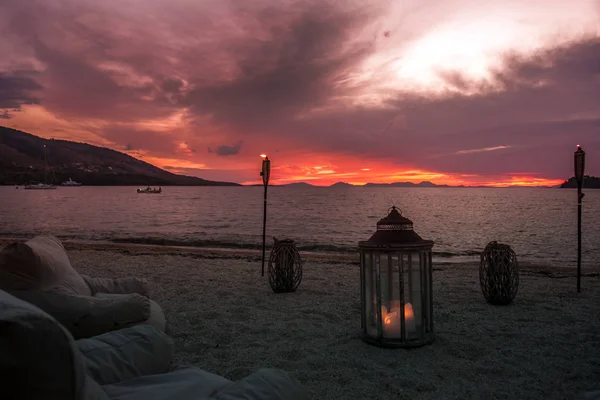 Традиційні Човни Заході Сонця Острова Корфу Греція — стокове фото