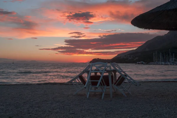 Traditional Boat Sunset Corfu Island Greece — Stock Photo, Image