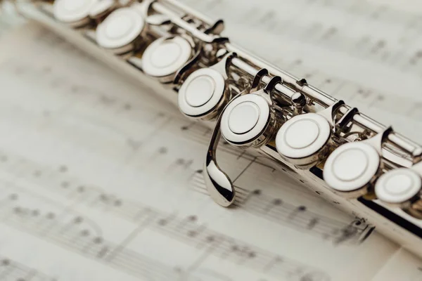 Flauta Transversal Hoja Música —  Fotos de Stock