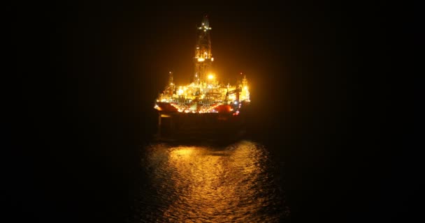 Piattaforma Notte Pozzo Petrolio Gas Offshore Noioso — Video Stock