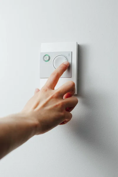Hand Turning Knob Thermostat Climate Control — Stock Photo, Image