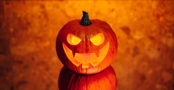 Jack Lanterna Abóbora Luz Laranja Fundo Halloween — Fotografia de Stock