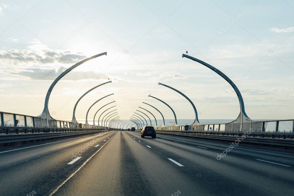 modern highway at sunset