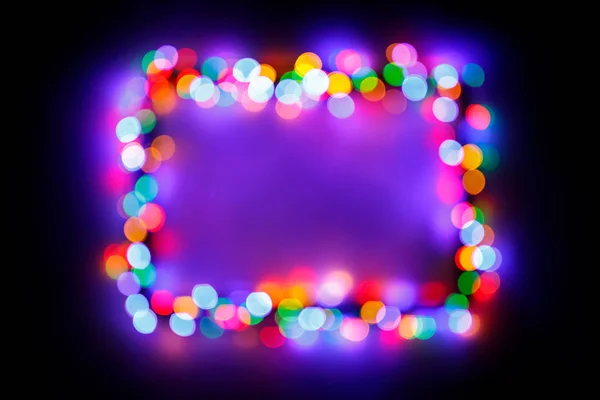 Noel Işıkları Çerçeve Kar Arka Plan Mor Renk — Stok fotoğraf