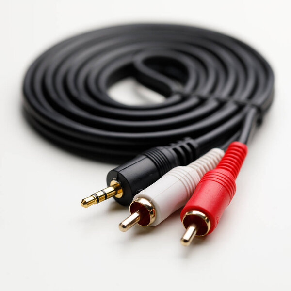 RCA mini jack audio cable, white background