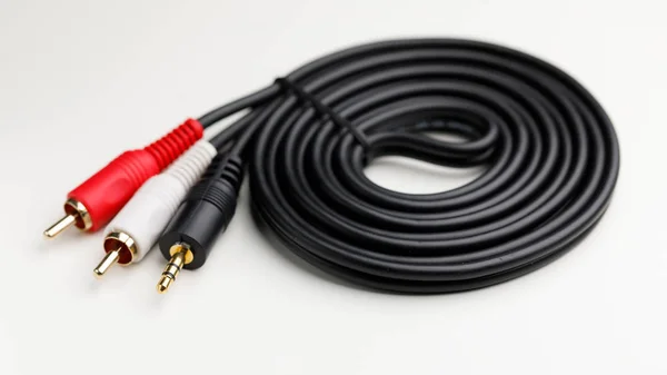 Rca Mini Jack Audio Kabel Vit Bakgrund — Stockfoto