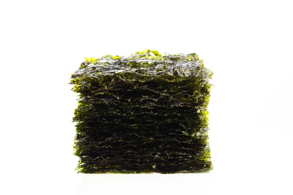 Folhas Secas Laminaria Algas Marinhas Nori Isoladas Branco — Fotografia de Stock